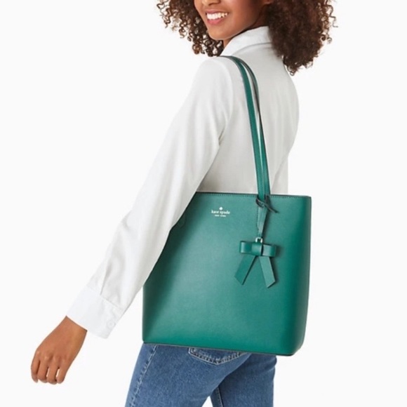 ♠️ kate spade Brynn Leather Tote Bag With Bow Charm,  Deep Jade NWT - Picture 6 of 6